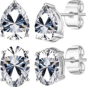 Hypoallergenic 316L Stainless Steel Stud Earrings Set with Cubic Zirconia - 2 Pa